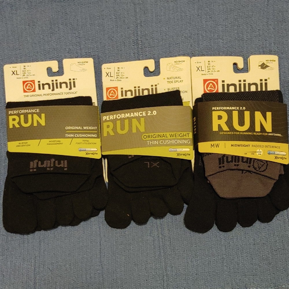 Lot Of 3 Pairs Of Injinji Performance Running Socks No-show, Size XL, NWT